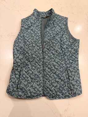 Eddie Bauer L Blue Printed Quilted Vest Lightweight Zip Up Outdoor Casual